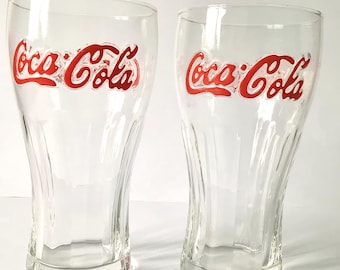 注目のブランド COCA-COLA GLASSES Set of 2 Libbey with Handles Green Glass ソフトドリンク