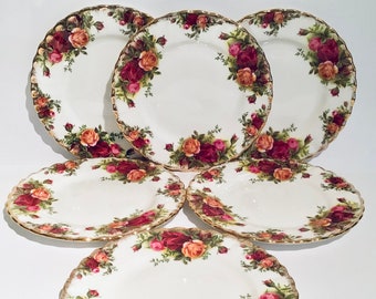 Set of six Country Roses tea plates, 6 Royal Albert Country Roses tea plates, six inch pink roses side plates, 6 inch tea plates