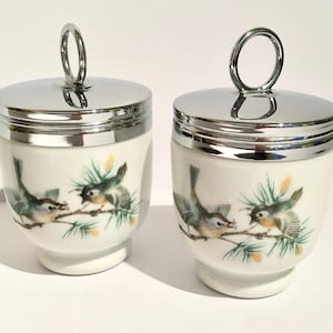 Pair of Royal Worcester egg coddlers, 2 standard size egg coddlers, two bird egg coddlers, Royal Worcester porcelain bird egg coddlers
