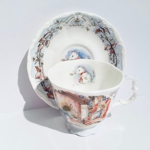 Brambly Hedge Winter duo, Royal Doulton Brambly Hedge full size cup and saucer, Doulton bone china, Brambly Hedge Winter bone china tea cup