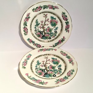2 bone china Indian Tree 7 inch plates, Regency Indian Tree pink bone china, pair of lunch plates, Magnolia tree bone china, 2 plates