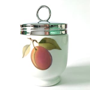 Large Royal Worcester porcelain egg coddler, peach and redcurrant large coddler, Royal Worcester large two egg coddler, Worcester porcelain