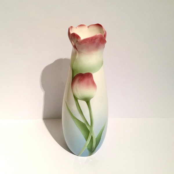 Franz porcelain tulip vase, Franz porcelain ornament, tulip flower porcelain vase, pink tulip porcelain, Franz Taiwanese porcelain vase