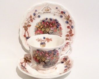 Trio d'automne Brambly Hedge, Royal Doulton Brambly Hedge, porcelaine tendre Doulton, service à thé d'automne Brambly Hedge, Porcelaine mûre d'automne