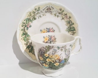Brambly Hedge Spring duo, Royal Doulton Brambly Hedge full sized bone china cup and saucer, Brambly Hedge Spring cup, Spring mouse china