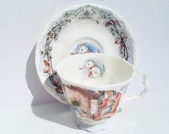 Brambly Hedge Winter Duo, Royal Doulton Brambly Hedge in voller Größe Tasse und Untertasse, Doulton Bone China, Brambly Hedge Winter Bone China Teetasse