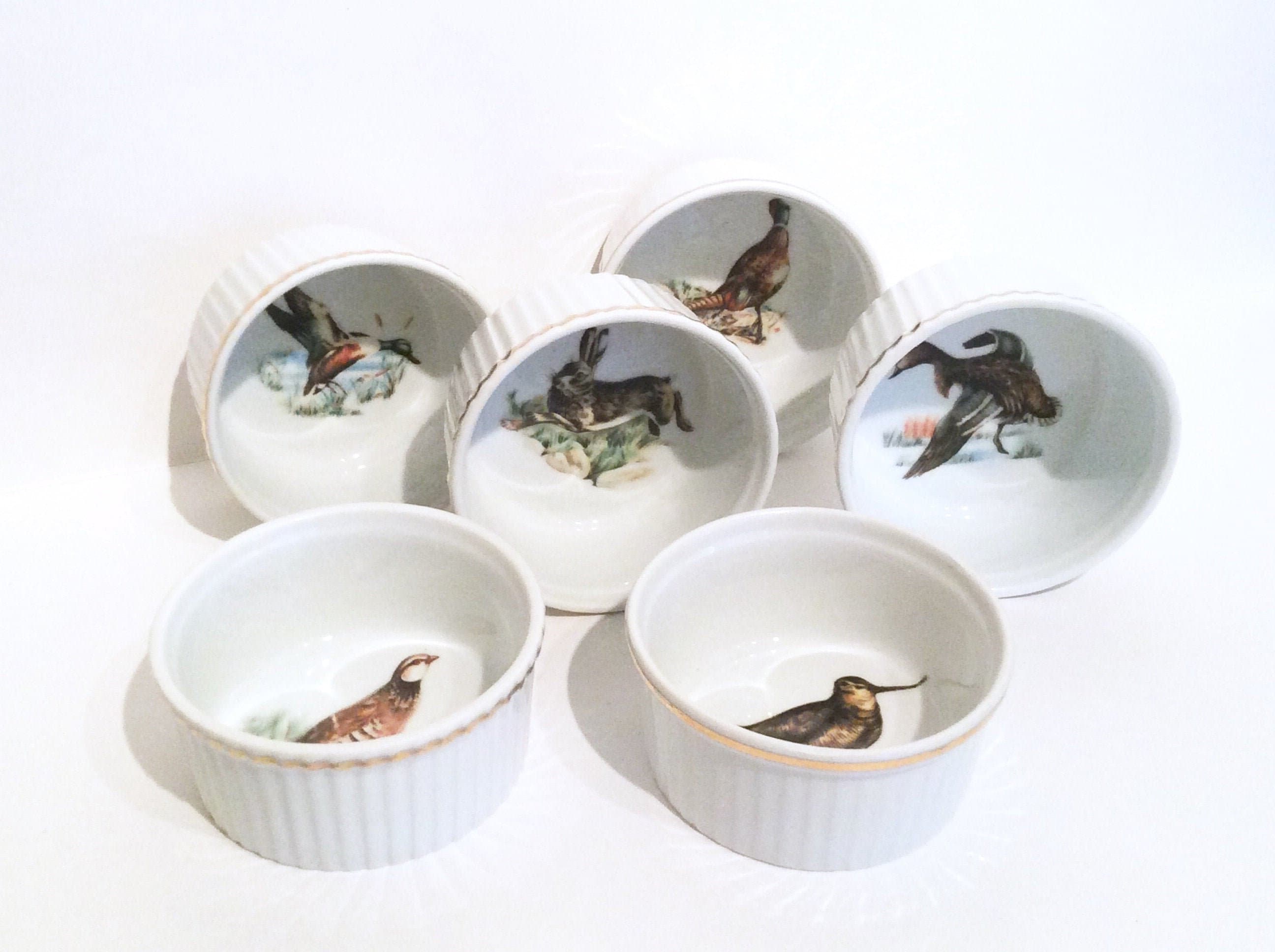 Set of 6 Apilco Porcelain Ramekins, Six French Porcelain Soufflé