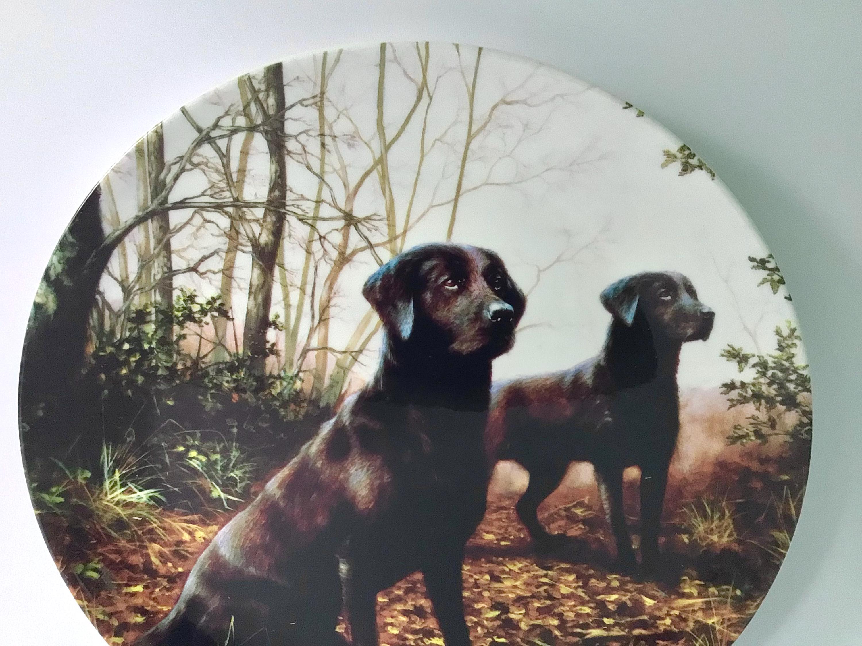 Wedgwood Black Labrador Plate, Danbury Mint Autumn Plate, Bone
