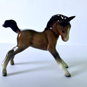 China foal, foal figurine, foal statue, foal figure, china horse, horse ornament, brown and white china foal