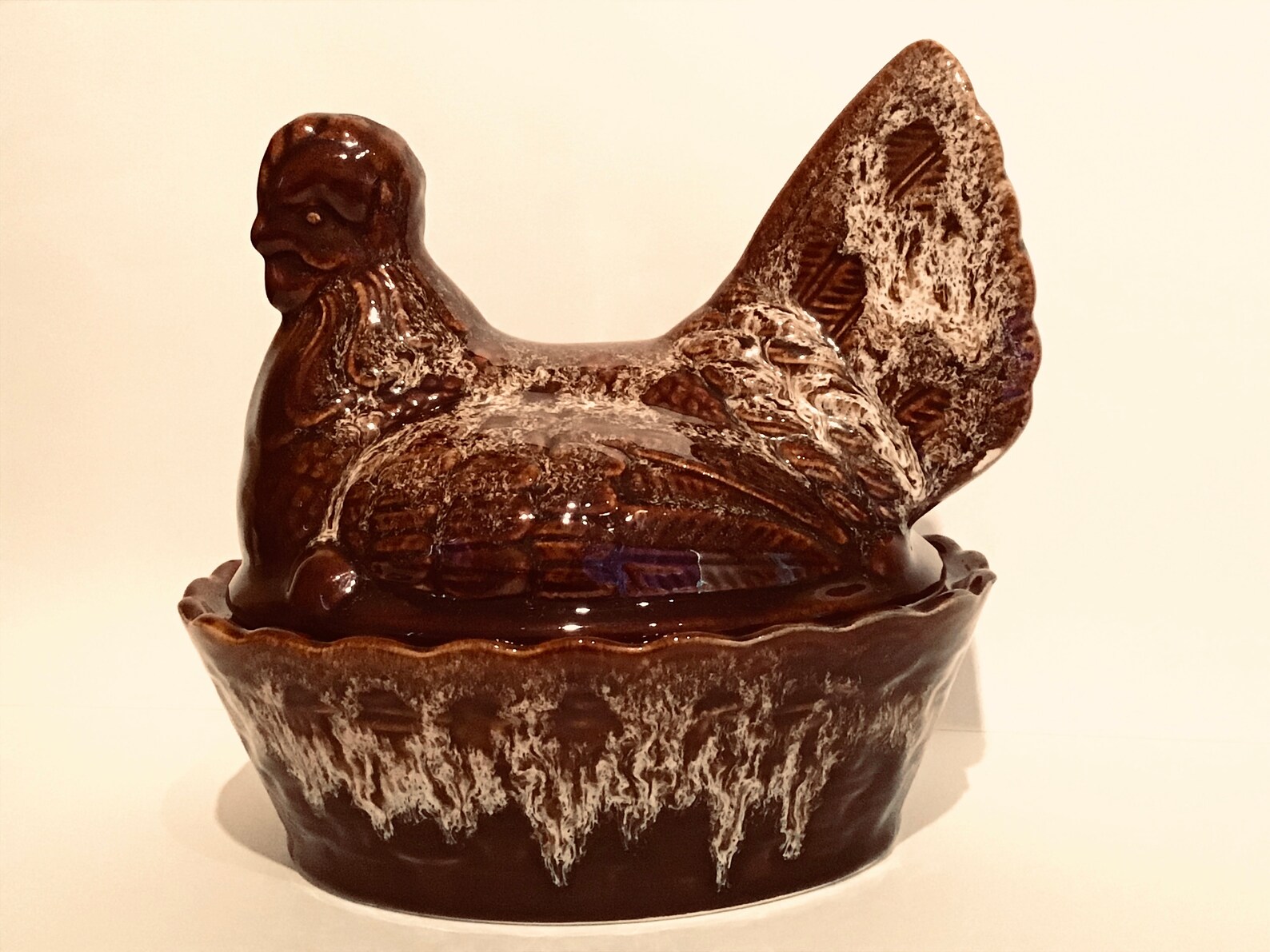 Brown Drip Glaze Hen on Nest Fosters Pottery Hen Brown Etsy