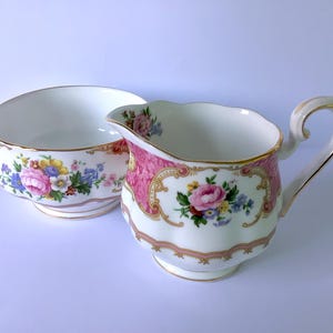 Lady Carlyle milk jug and sugar bowl, Royal Albert Lady Carlyle, Royal Albert bone china, Lady Carlyle creamer and sugar bowl set