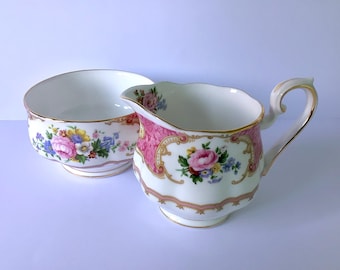 Jarra de leche y azucarero Lady Carlyle, porcelana fina Royal Albert, juego de lechera y azucarero
