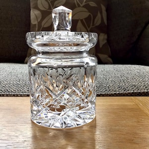 Crystal jam pot, lidded glass marmalade jar, crystal conserve pot, clear glass jam jar, crystal preserves pot