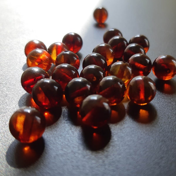 Genuine Baltic Amber Beads, 9 mm, Round, Loose, Drilled, Polished, Cherry, Red, Top quality, Natural, Gems, Made in Poland