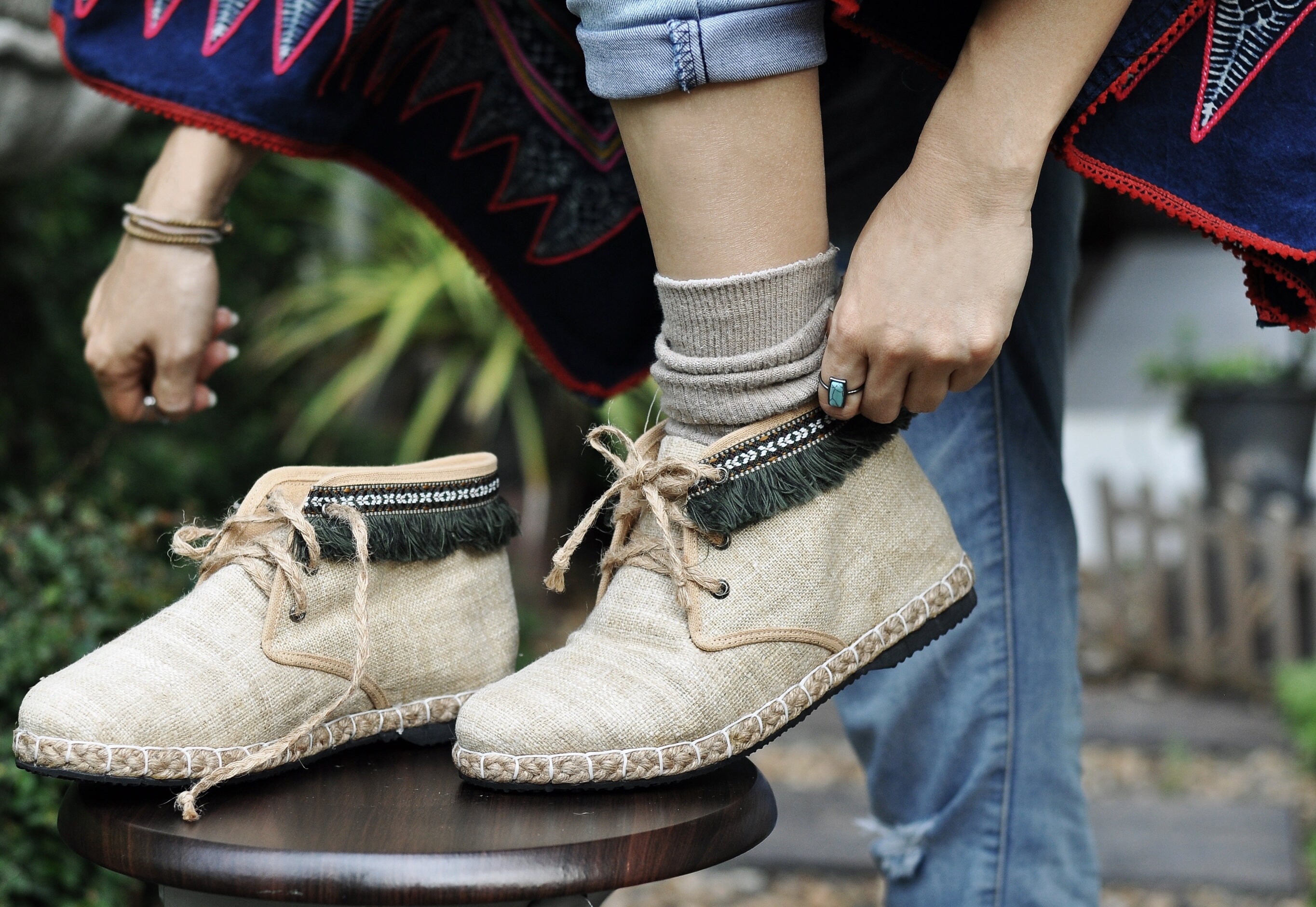 Womens Vegan Ankle boots in Natural Beige Hemp with Brown / Etsy