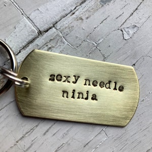 Phlebotomist Sexy Needle Ninja Hand Stamped Brass Keychain