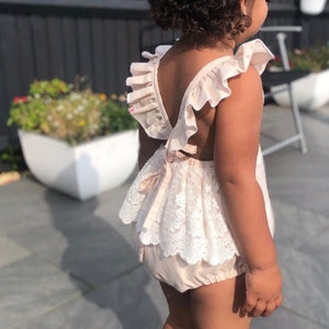 Baby Girl Lace Romper, Ruffle Back Summer Outfit, Toddler Girl Special Occasion Romper, Boho Style Baby Clothing, Handmade