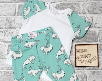 Organic Whale Babykleding set / Organic Baby Leggings en t-shirt / Baby boy leggings en top / Biologisch katoenen t-shirt en leggings