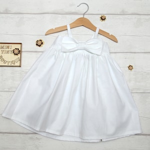 White Bow Dress / Christening Gown / Cotton Baptism Gown / Girls Baptism Dress / Dedication Dress / Baby flower girl dress