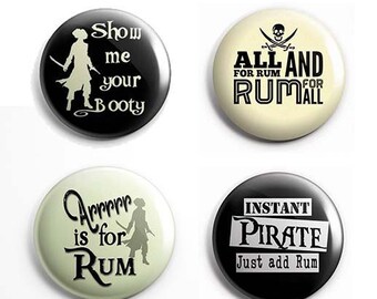 Pirate Badges - Set of 4 Button badges - unique, handmade