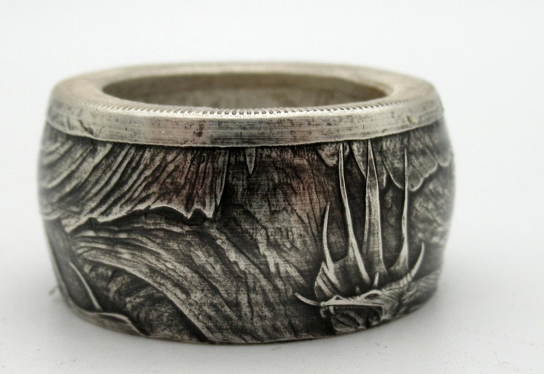 Can be engraved Can size 8-15 N\u00ed\u00f0h\u00f6ggr Legendary Viking Dragon coin ring from pure Silver coin