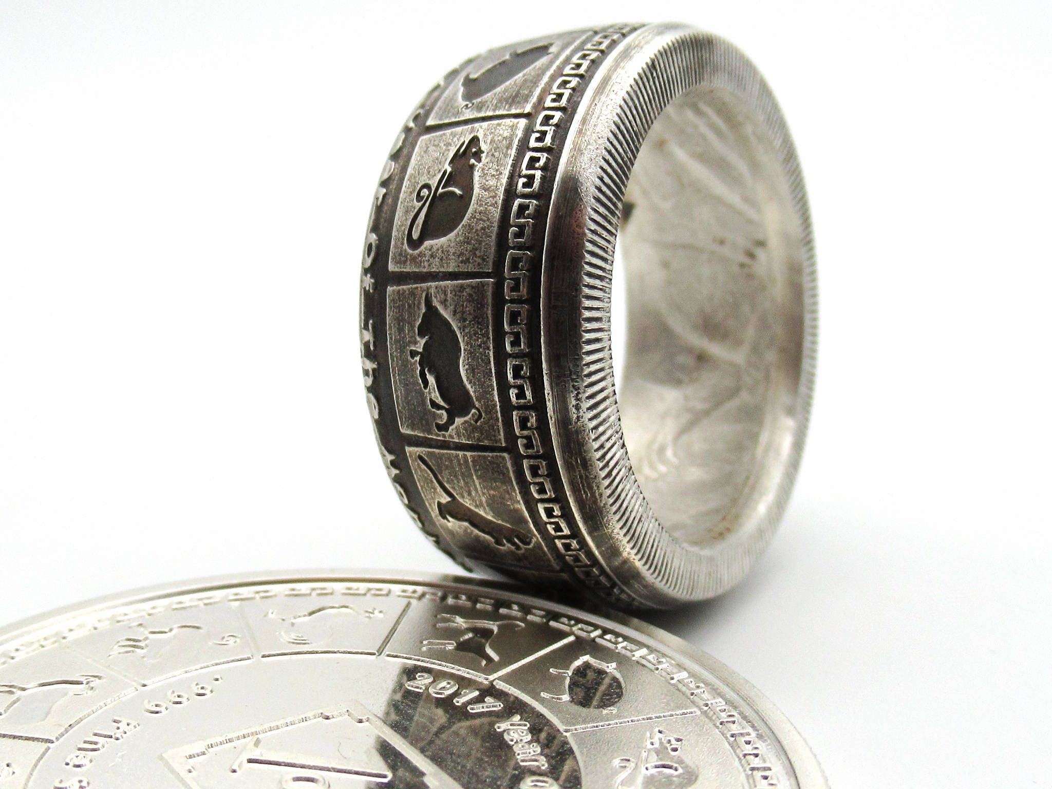 Made from pure .999 Silver coin Chinese Zodiac coin ring Good luck ring 