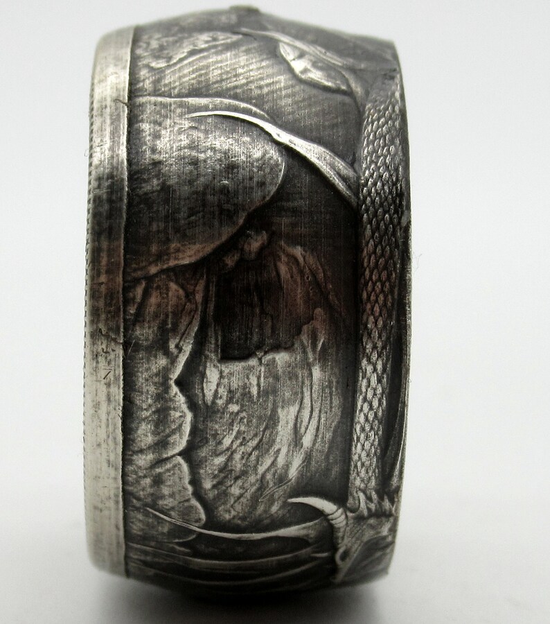 Can be engraved Can size 8-15 N\u00ed\u00f0h\u00f6ggr Legendary Viking Dragon coin ring from pure Silver coin