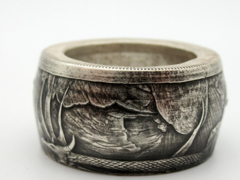 Can be engraved Can size 8-15 N\u00ed\u00f0h\u00f6ggr Legendary Viking Dragon coin ring from pure Silver coin