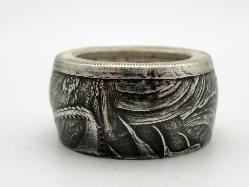 Can be engraved Can size 8-15 N\u00ed\u00f0h\u00f6ggr Legendary Viking Dragon coin ring from pure Silver coin