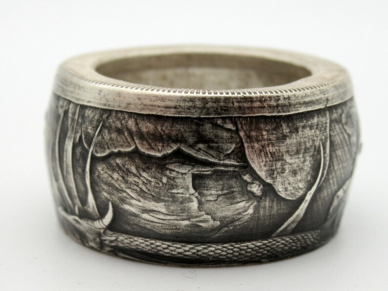 Can be engraved Can size 8-15 N\u00ed\u00f0h\u00f6ggr Legendary Viking Dragon coin ring from pure Silver coin