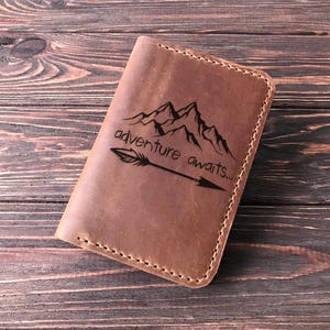 Personalized Mountain Passport Holder Christmas Gift Passport Cover Adventure Awaits Custom Passport Wallet Travel Gift Passport Case k29