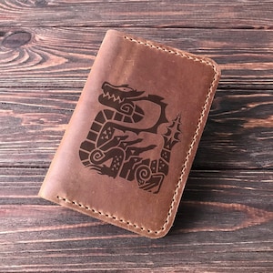 Lagiacrus Monster Hunter World paspoortomslag kerstcadeau voor gamer gepersonaliseerde lederen paspoorthouder MHW cadeau voor hem vriendje k226