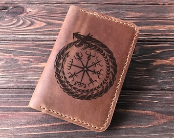 Vikings Vegvisir Signpost Passport Cover Nordic Dragon Compass Leather Passport Holder Gift For Him Passport Wallet Christmas Gift For Dad