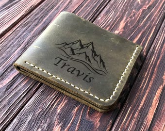 Mountains Personalized Mens Wallet, Leather Wallet Mens Christmas Gift, Gift for Dad, Husband gift, Anniversary gift, Personalized Mens Gift
