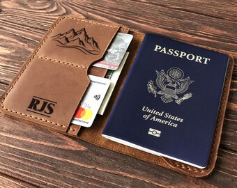 Funda de cuero para pasaporte, funda de pasaporte personalizada, cuero genuino, regalo de viaje, regalo para viajeros, funda de pasaporte personalizada grabada