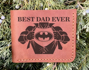 Superhero Dad's Gift - Best Dad Ever Wallet - Fathers Day Gift - Personalized Gift for Father - Custom Leather Wallet - Funny Dad Gifts