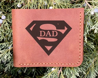 SUPER DAD Wallet - Fathers Day Gift - Personalized Gift for Father - Leather Wallet - Dad Gifts - Distressed leather Wallet