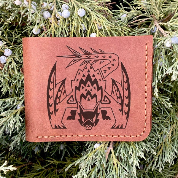 Nargacuga Monster Hunter World Leather Wallet Christmas Gift for Gamer MHW Gift Personalized Mens Wallet Husband Geek Gift for Him s37