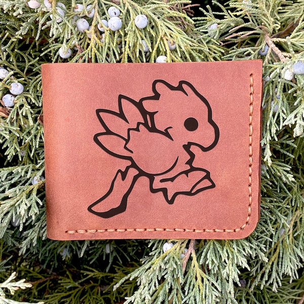 Chocobo Final Fantasy Leather Wallet Christmas Gift for Gamer Gifts For Boyfriend Personalized Billfold Wallet Gift For Him / Gift For Guys