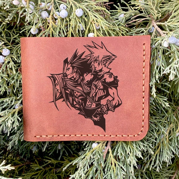 Final Fantasy Crisis Core Group Leather Wallet Christmas Gift for Gamer Gifts For Boyfriend Personalized Billfold Wallet Gift For Him / Guys