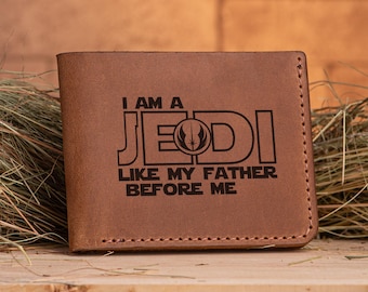 Star Wars Wallet Personalized Mens Wallet I Am a Jedi, Like My Father Before Me Leather Wallet Mens Husband Christmas Gift For Boyfriend k12