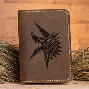 Zinogre Monster Hunter World paspoortomslag kerstcadeau voor gamer gepersonaliseerde lederen paspoorthouder MHW cadeau voor hem vriendje k224