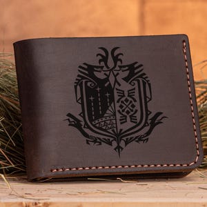 Monster Hunter World Leder Brieftasche Weihnachten Geschenk für Gamer personalisierte Herren Geldbörse MHW Leder Brieftasche Herren Mann Geek Geschenk für Männer k35