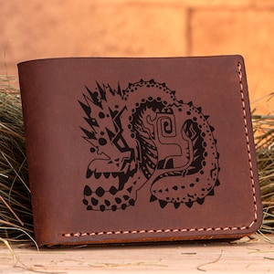 Monster Hunter World Savage Deviljho Leder Brieftasche Geschenk für Gamer personalisierte Herren Geldbörse MHW Brieftasche Herren Mann Geek Geschenk für Männer s51