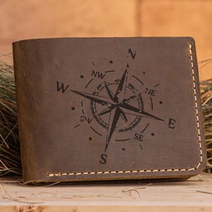 Regalo de Navidad para papá Billetera con brújula Billetera personalizada para hombre Billetera de cuero para hombre Regalo personalizado para esposo Regalo para hombre