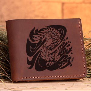Alatreon Monster Hunter World Leder Brieftasche Weihnachtsgeschenk für Gamer MHW Brieftasche Herren Brieftasche Mann Geek Geschenk für Männer s20
