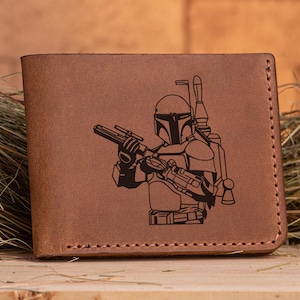 Cartera personalizada de Boba Fett mandaloriano, regalo de Star Wars, cartera de cuero para hombre, regalo para esposo, regalo para novio, regalo para él, Star Wars s4