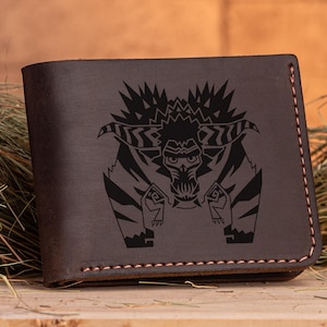 Wütend Rajang Monster Hunter World Leder Geldbörse Weihnachtsgeschenk für Gamer MHW Geschenk personalisierte Herren Geldbörse Mann Geek Geschenk für ihn s28