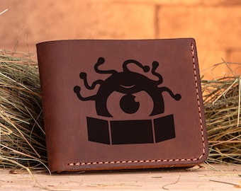 Beholder Wallet D&D Gift for Gamer DnD Personalized Leather Wallet Dungeon And Dragons Mens Geek Gift, Gift for Him, Gift for Husband k245