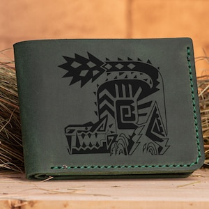 Cartera de cuero Odogaron Monster Hunter World, regalo de Navidad para gamers, cartera de regalo MHW, cartera personalizada para hombre, regalo para esposos geeks, s39